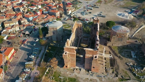 A drone image of the Red Avlu, a Roman temple of the 2nd century AD in Bergama, Turkey photo