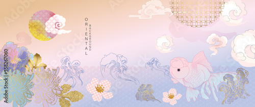 Asian background ,Oriental Chinese and Japanese style abstract pattern background design  with koi fish decorate in water color texture