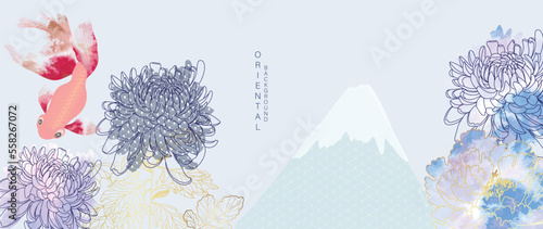 Asian background ,Oriental Chinese and Japanese style abstract pattern background design  with koi fish decorate in water color texture
