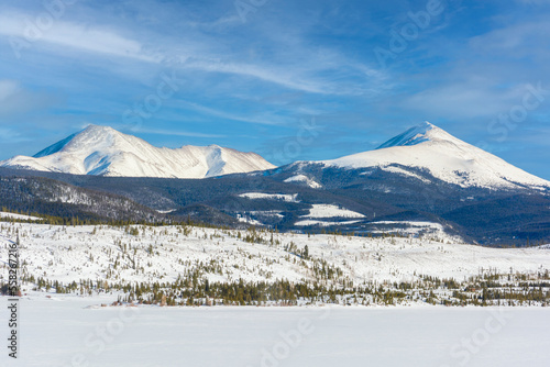 Snow Covered Peaks of the Ten Mile Range on Dillon Reservoir in Colorado on a Cold Winter Day