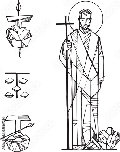 Hand drawn illustration of Saint Philip.