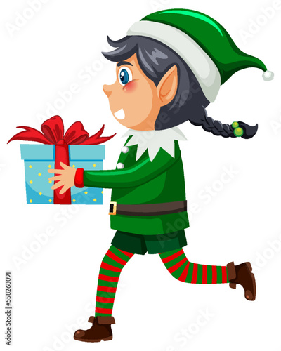 Little elf holding Christmas gift