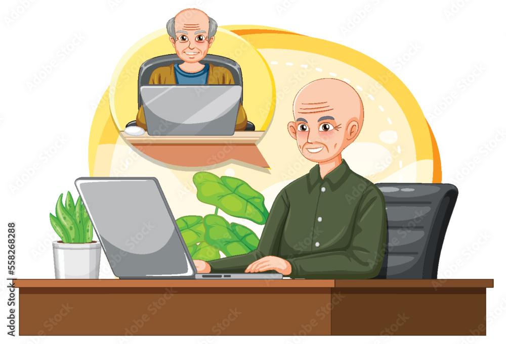 Senior man using laptop on desk Senior man using laptop on desk