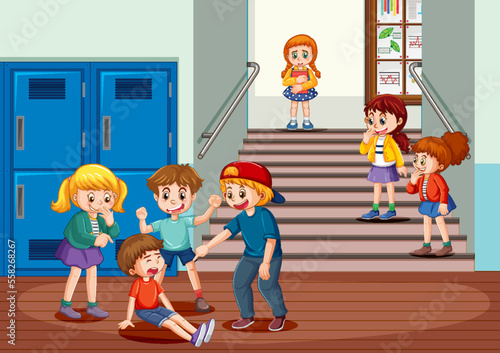 School bullying with student cartoon characters