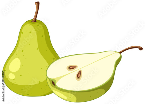 Green pear and half of pear
