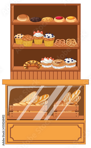 Bakery showcase with pastry products