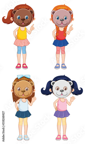 Set of diffrent girls wearing animal masks