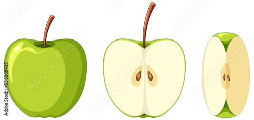 Green apple in whole and sliced pieces
