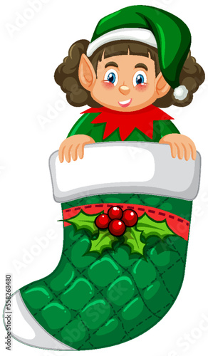 Elf in Christmas sock cartoon character