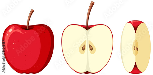 Red apple in whole and sliced pieces