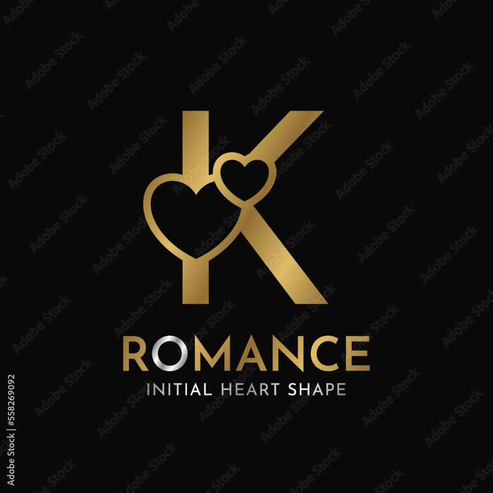 royal letter K with heart shape initial vector logo design royal letter K with heart shape initial vector logo design