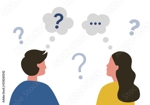 Man and woman thinking character concept vector illustration on white background. Solving problem.