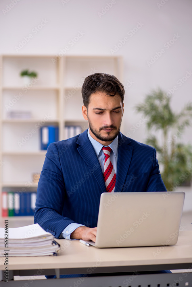 Young male employee working in the office Young male employee working in the office