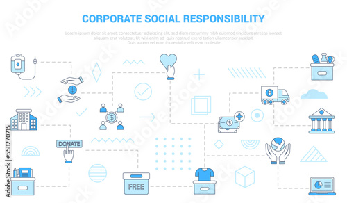 csr corporate social responsibility concept with icon set template banner with modern blue color style