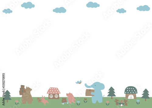 かわいい動物たちのお引っ越し　イラスト背景素材