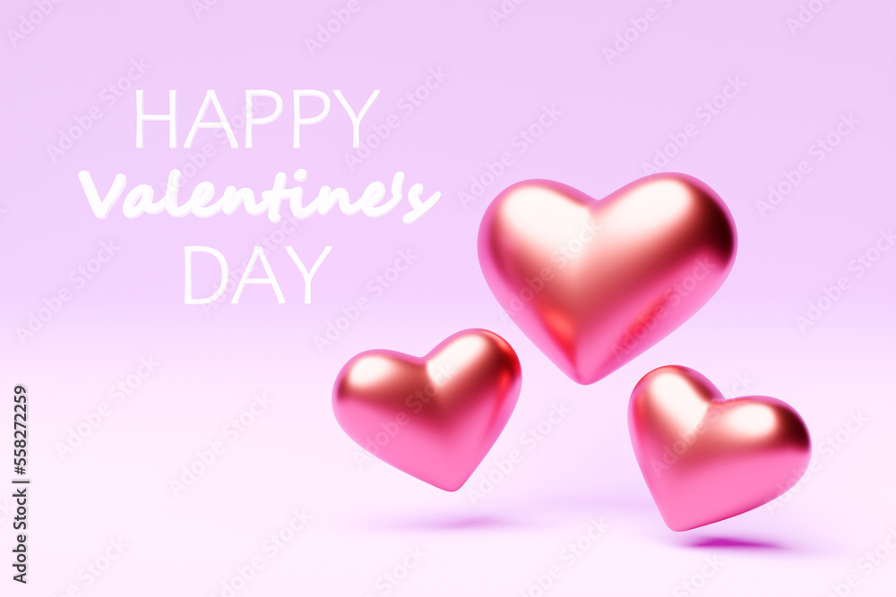Valentine's Day (Valentine's Day) with a pink background,3D  illustration.  Pink colorful heart shape on  pink background