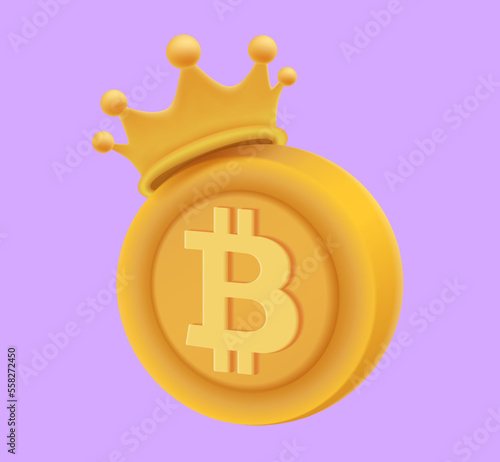 Bitcoin King of Cryptocurrencies on a pastel purple background. Premium 3D Vectors.