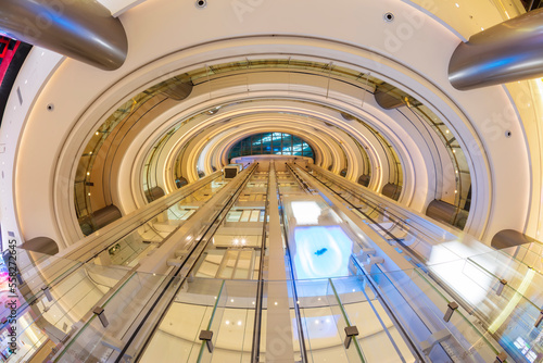 Escalator in the building of the business center  Straight stairs in the mall