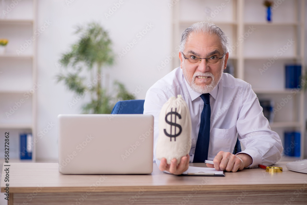 Old boss employee in remuneration concept Old boss employee in remuneration concept