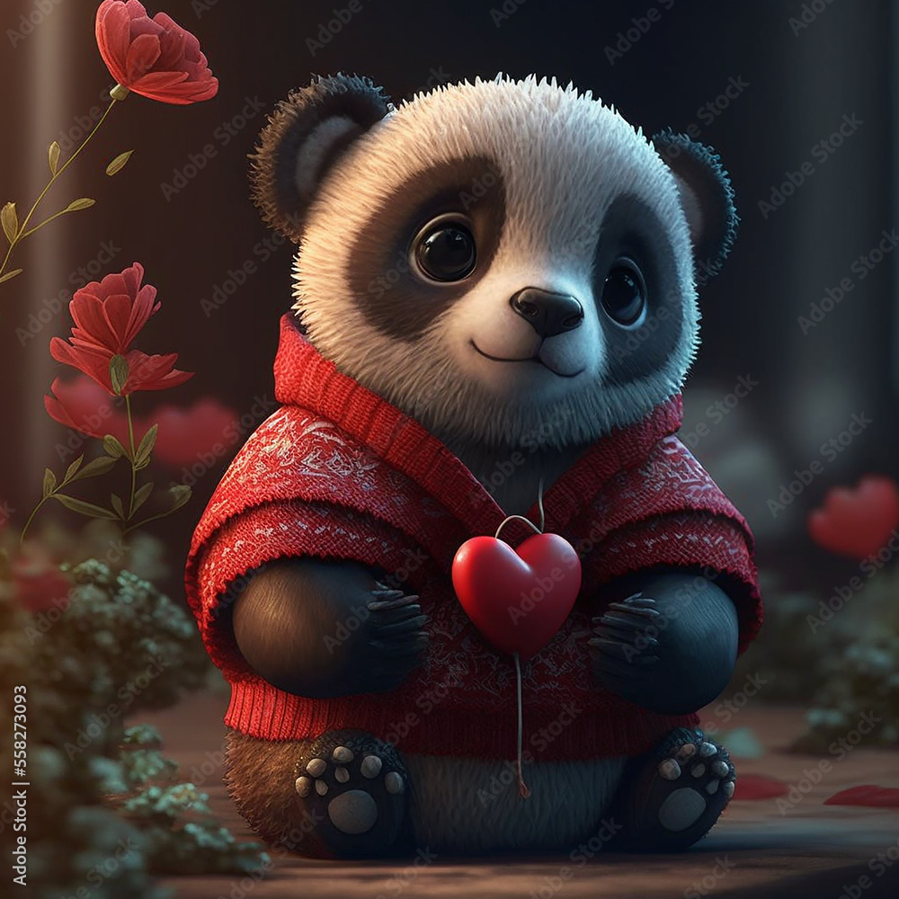 Premium Photo  Kawaii panda with heart for valentine's day