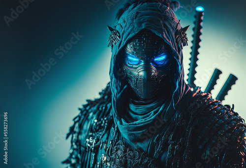  blue samurai ninja  deadly warrior in the shadows  terrifying assassin