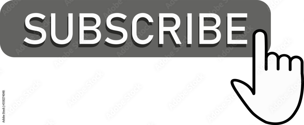 Subscribe button with hand cursor. Subscribe to video channel. Web button for promotion and marketing. Vector illustration Subscribe button with hand cursor. Subscribe to video channel. Web button for promotion and marketing. Vector illustration