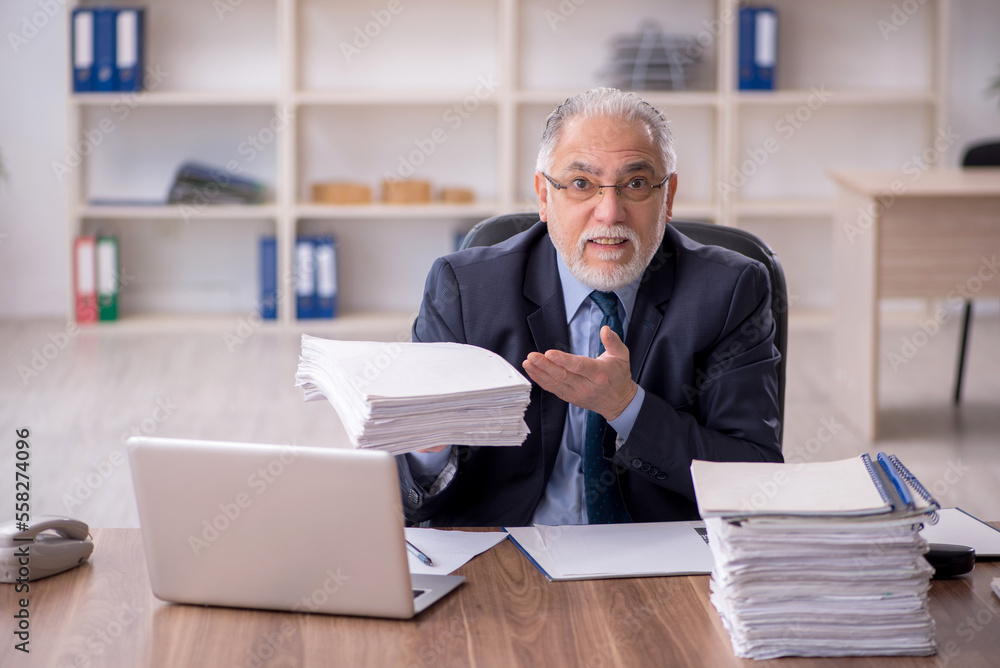 Old male employee working in the office Old male employee working in the office