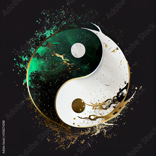 Yin and Yang Symbol in Black and Green. Generative ai