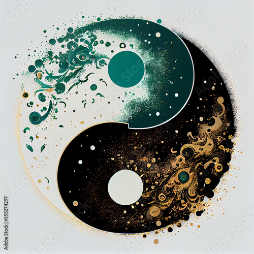 Yin and Yang Symbol in Black and Green. Generative ai