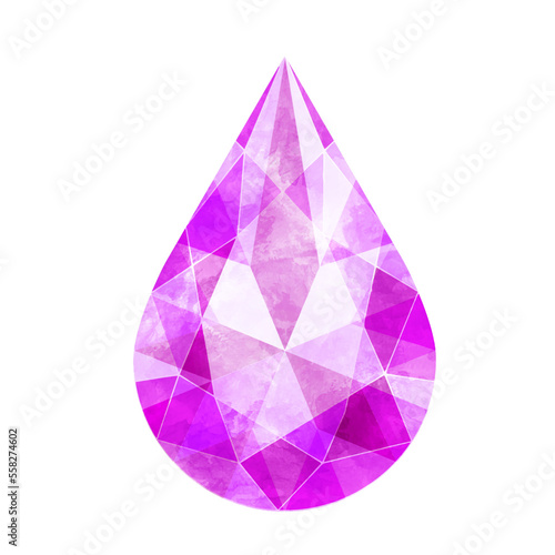 ペアシェイプブリリアントカットの紫のジュエリー水彩イラスト画像