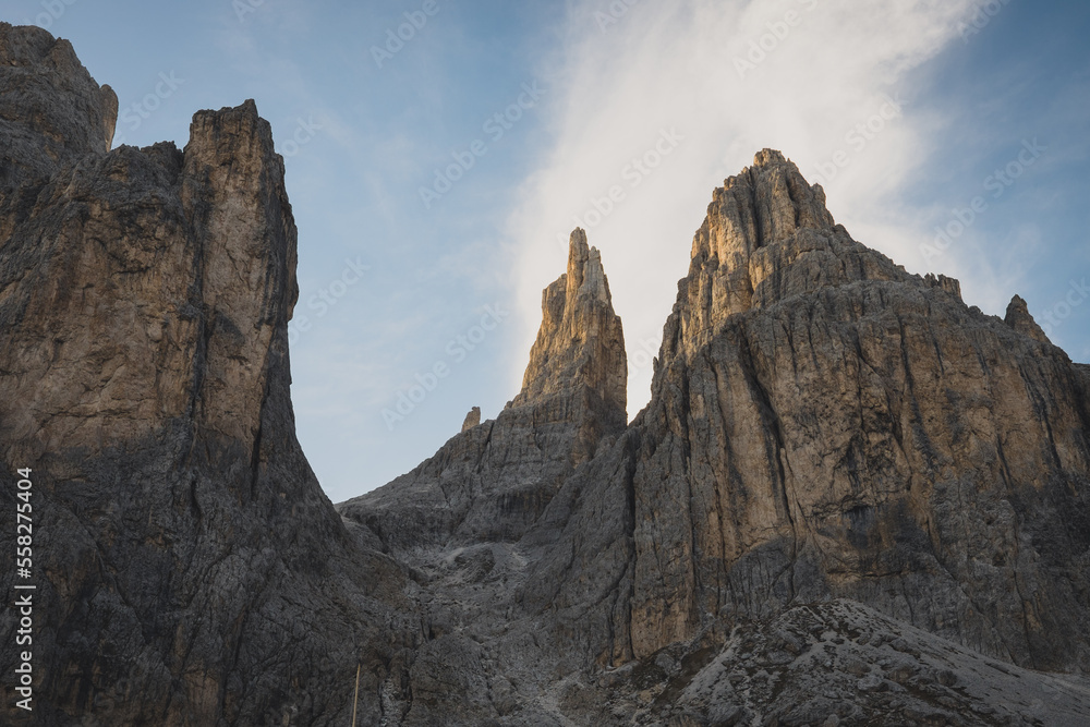 Tall stone towers in the northern italian alps
