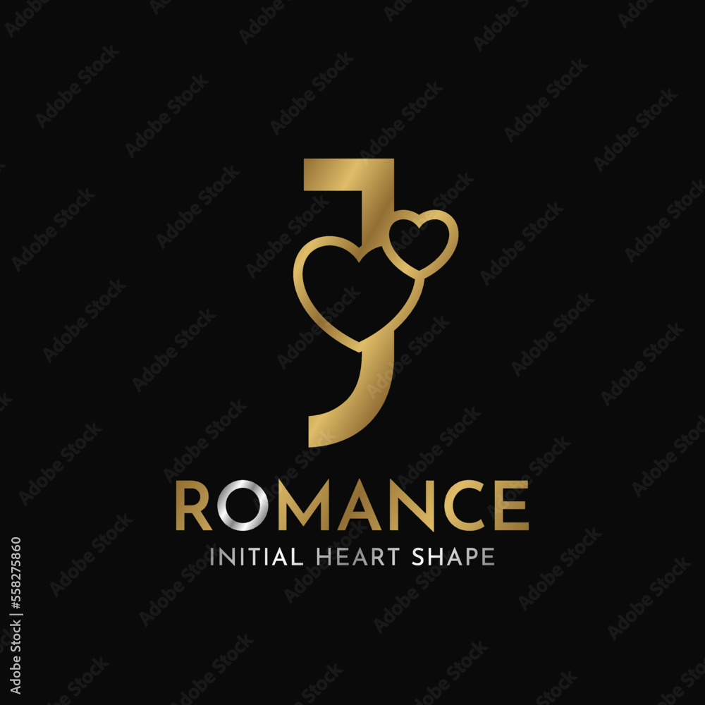 Fototapeta premium royal letter J with heart shape initial vector logo design