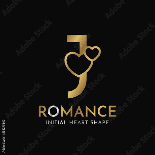 royal letter J with heart shape initial vector logo design