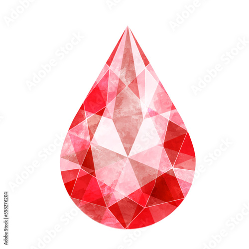 ペアシェイプブリリアントカットの赤いジュエリー水彩イラスト画像