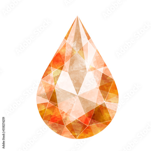 ペアシェイプブリリアントカットのオレンジ色のジュエリー水彩イラスト画像