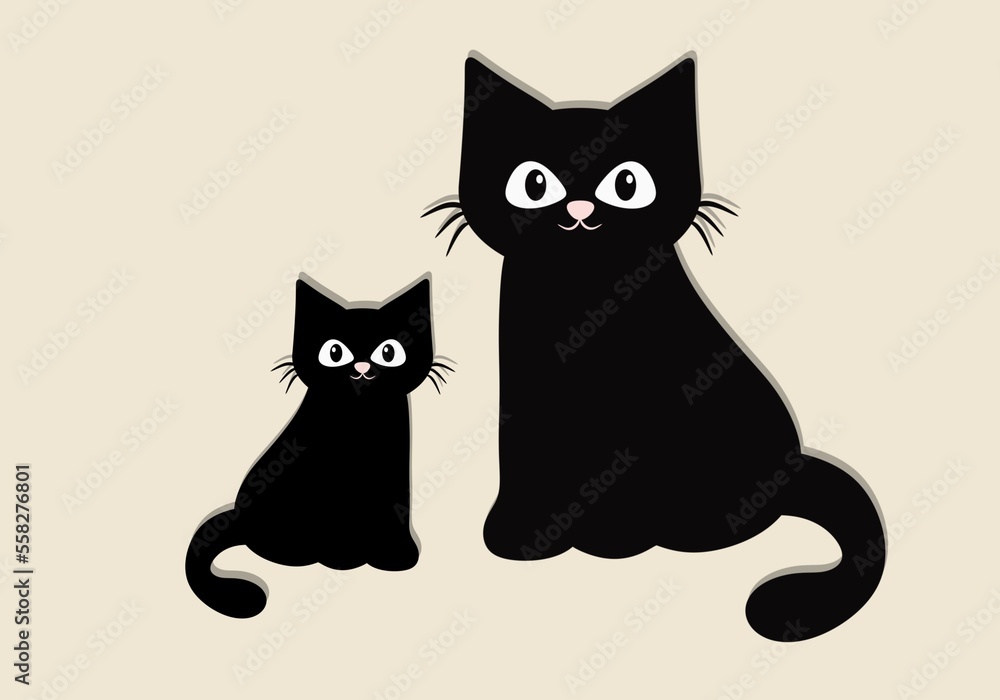 Fototapeta premium Two Black Cats Illustration with Yellow Background Color. Can be used as Desktop Wallpaper.