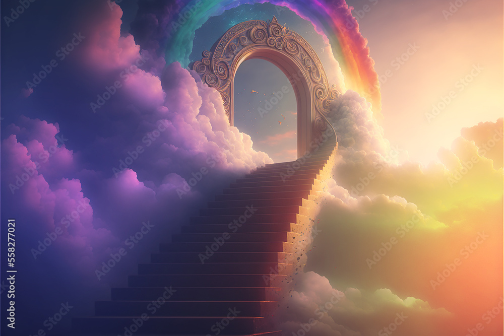 stairway to heaven, staircase in the clouds leads to the gates of