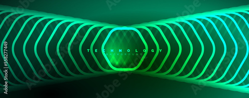 Neon shiny hexagons abstract background  technology energy space light concept  abstract background wallpaper desig