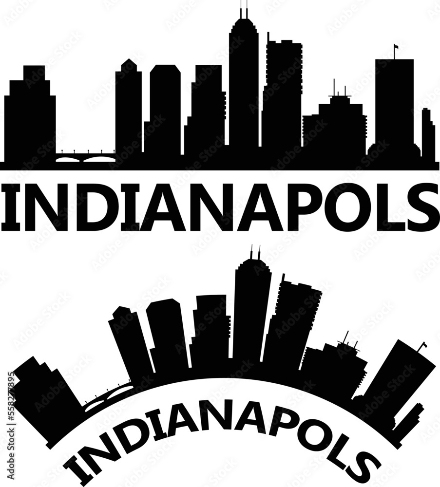 Indianapolis USA city skyline silhouette. Indiana skyline sign. Landscape City Design. flat style.