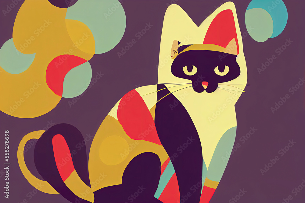 Fototapeta premium bohemian cat, naive style,vector art, colorful background