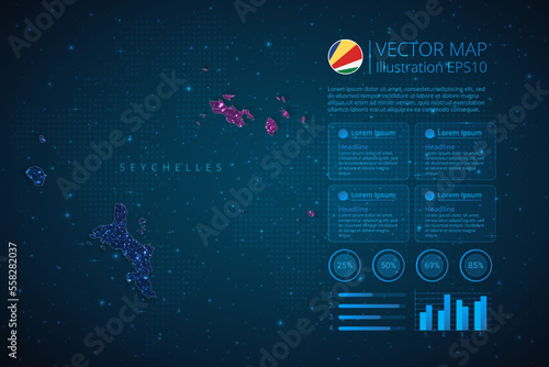 Seychelles map infographics template for diagram, graph, presentation and chart with abstract geometric mesh polygonal light concept on blue background. Vector Illustration EPS10.