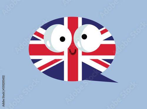 Joyful Speech Bubble in English Language Vector Cartoon Character. Funny character symbol of communicating in a foreign language
