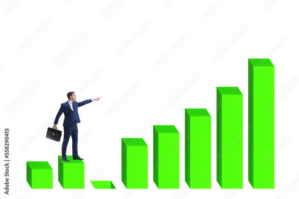 Businessman in growth concept with bar charts Businessman in growth concept with bar charts