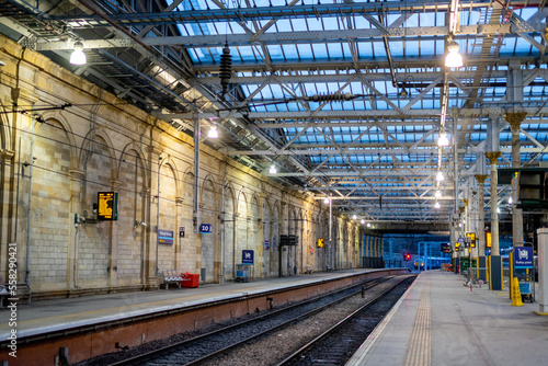 Beautiful Platforms at Edinburgh Waverley Train Station waiting for the trains arrive in Edinburgh , Scotland : 27 February 2018