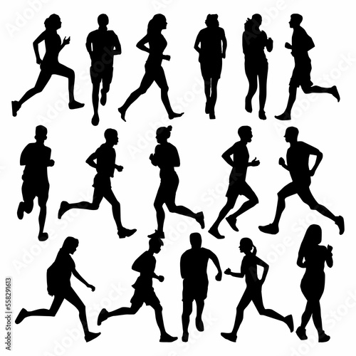 silhouette of people jogging icon illustration set. Bundle