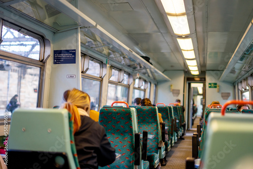 The Passengers inside the trains at Glasgow Train Station , Glasgow , Scotland : 27 February 2018