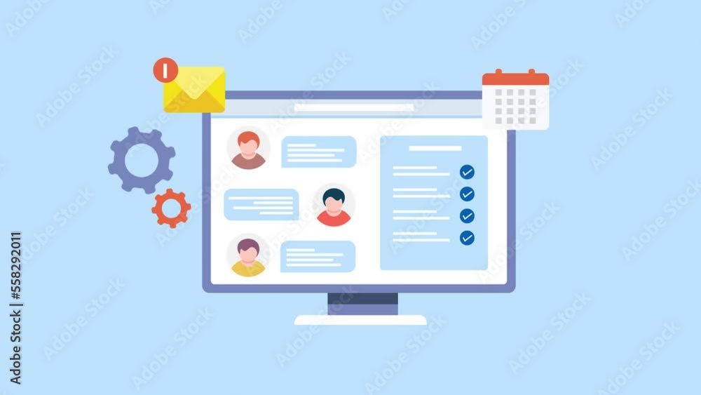 Business people team using project management and collaboration software for workplace on pc screen, online messaging and planning organiser concept. Business people team using project management and collaboration software for workplace on pc screen, online messaging and planning organiser concept.