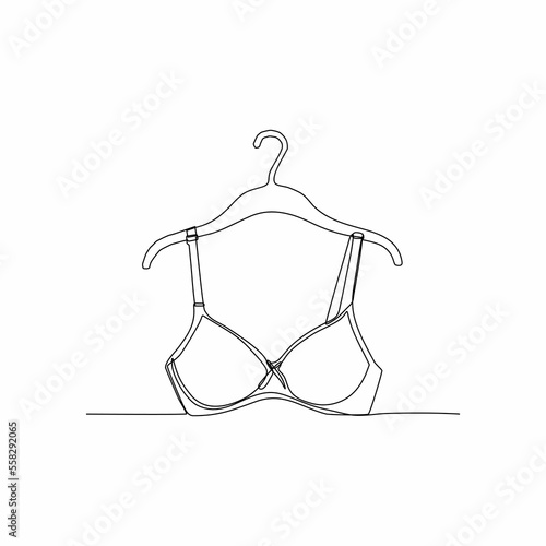 continuous line art of clothes hanger hand and bra