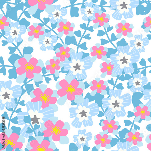 Bortanical seamless pattern with abstract leaves on white background. Seamless floral print with motifs style. Vintage textile collection