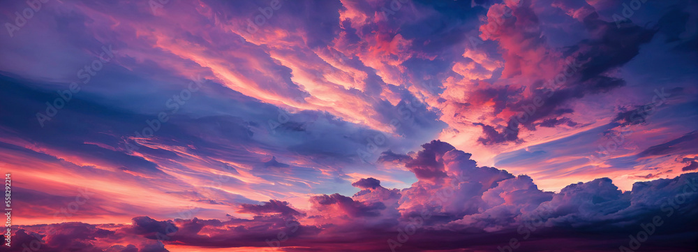 Dramatic bright colored clouds at sunset